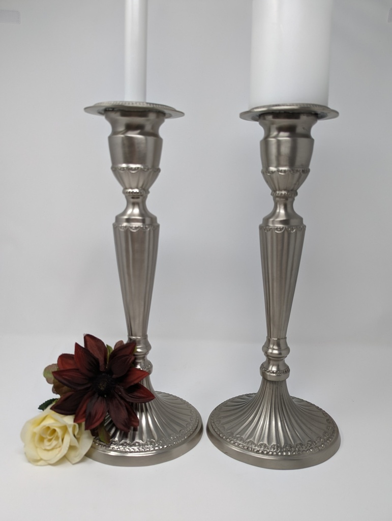 Wide Based Taper or Pillar Silver Candleholder Set of 2