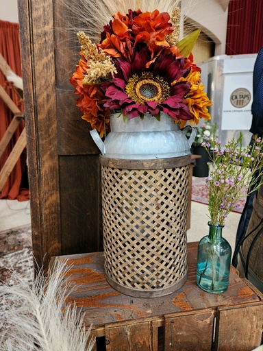 Wicker and Tin Flower Holder 