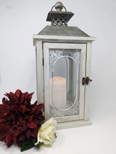 Lg White/Grey Distressed Lantern